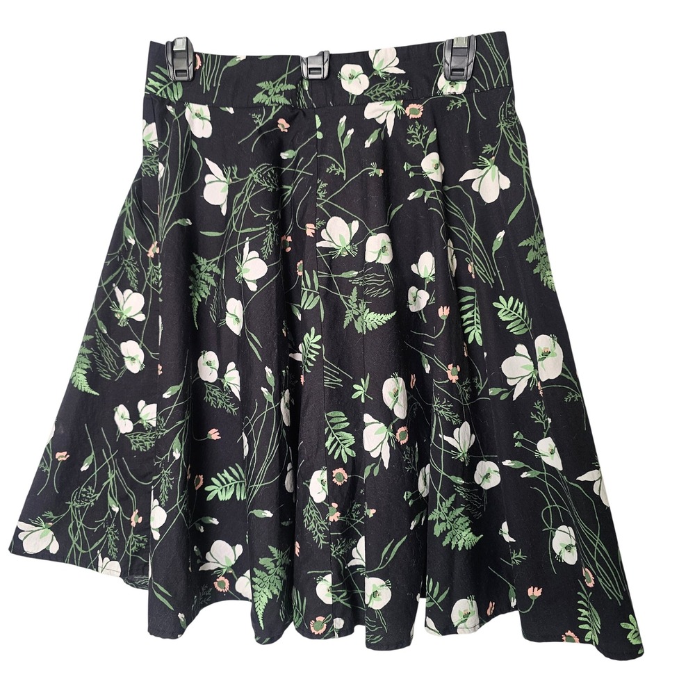 Abercrombie & Fitch Womens Botanical Floral Skater Skirt M Black Cottagecore